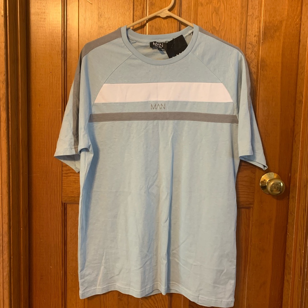 Man Active Colour Block Panel T-shirt Pale Blue L